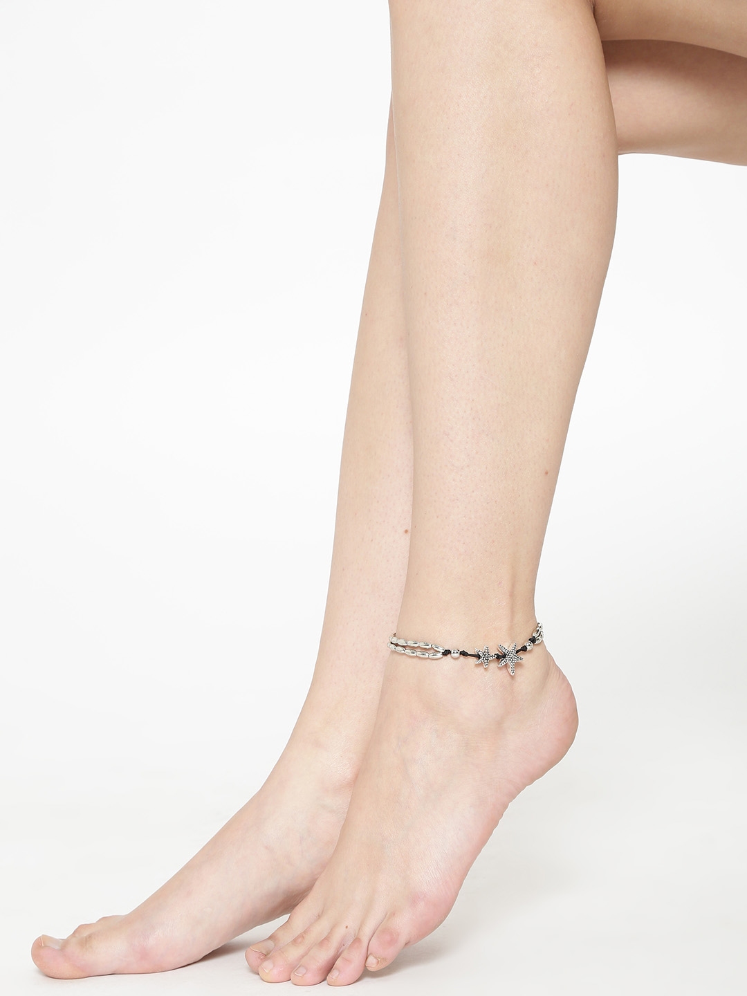 Buy OOMPH Silver Toned & Black Beaded Anklet - Anklet for Women ...