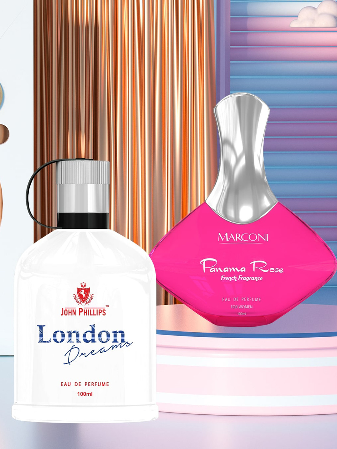 JOHN PHILLIPS Set of 2 Eau De Parfum 200ml - Men London Dream & Women Marconi Panama Rose
