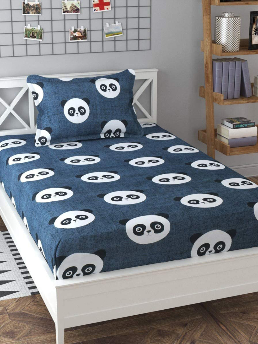 Bajo's Black Graphic Polycotton 220 TC Single Fine Bedsheet with a Pillow Cover-59 x 87 inches