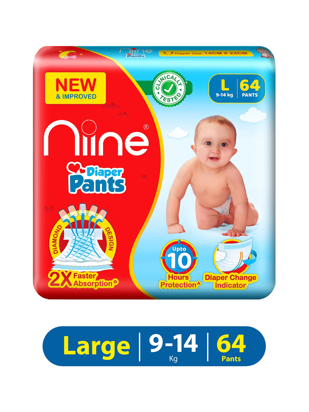 Niine L Cotton Baby Diaper Pants 2X Absorbent Changing Indicators 64 Pants