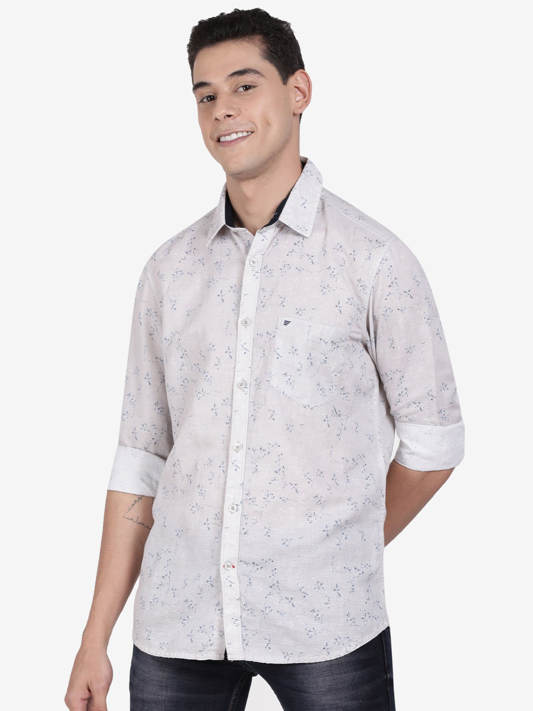 t-base Floral Printed Linen Casual Shirt