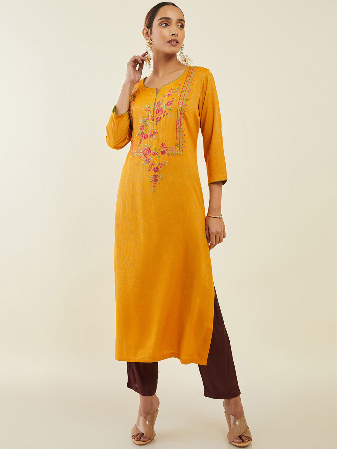 Soch Women Yoke Design Ethnic Motif Thread Work Kurta