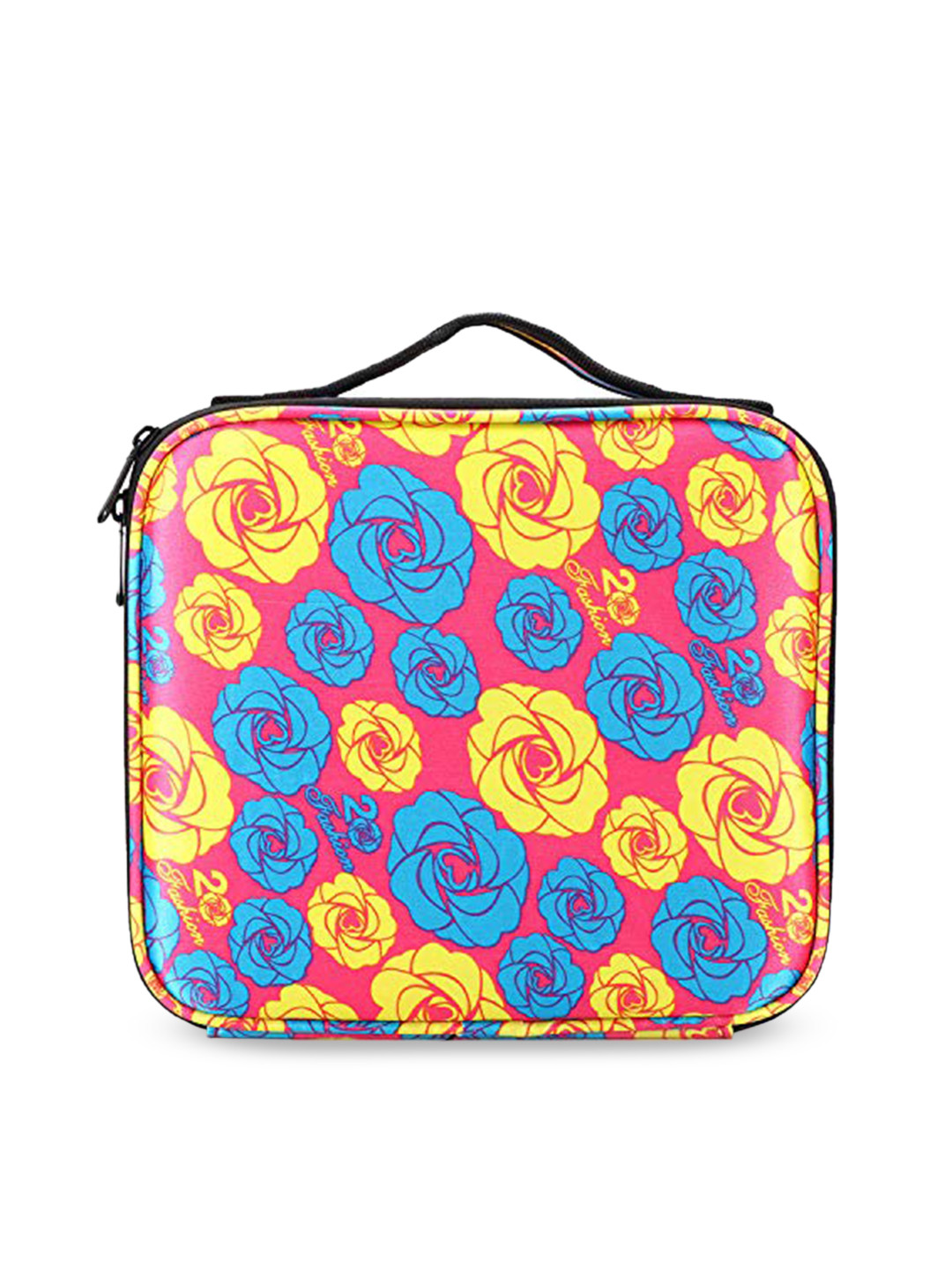 HOUSE OF QUIRK Pink & Blue Printed Makeup Organiser With Adjustable Compartment