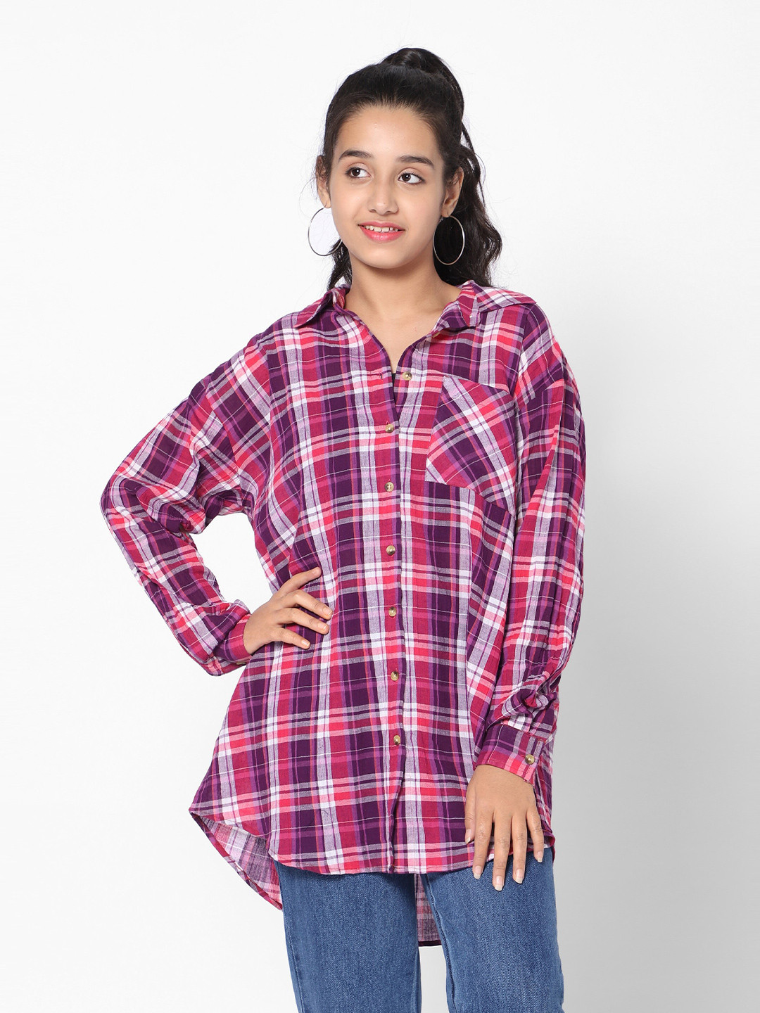 TeenTrums Girls Boxy Tartan Checked Casual Cotton Shirt