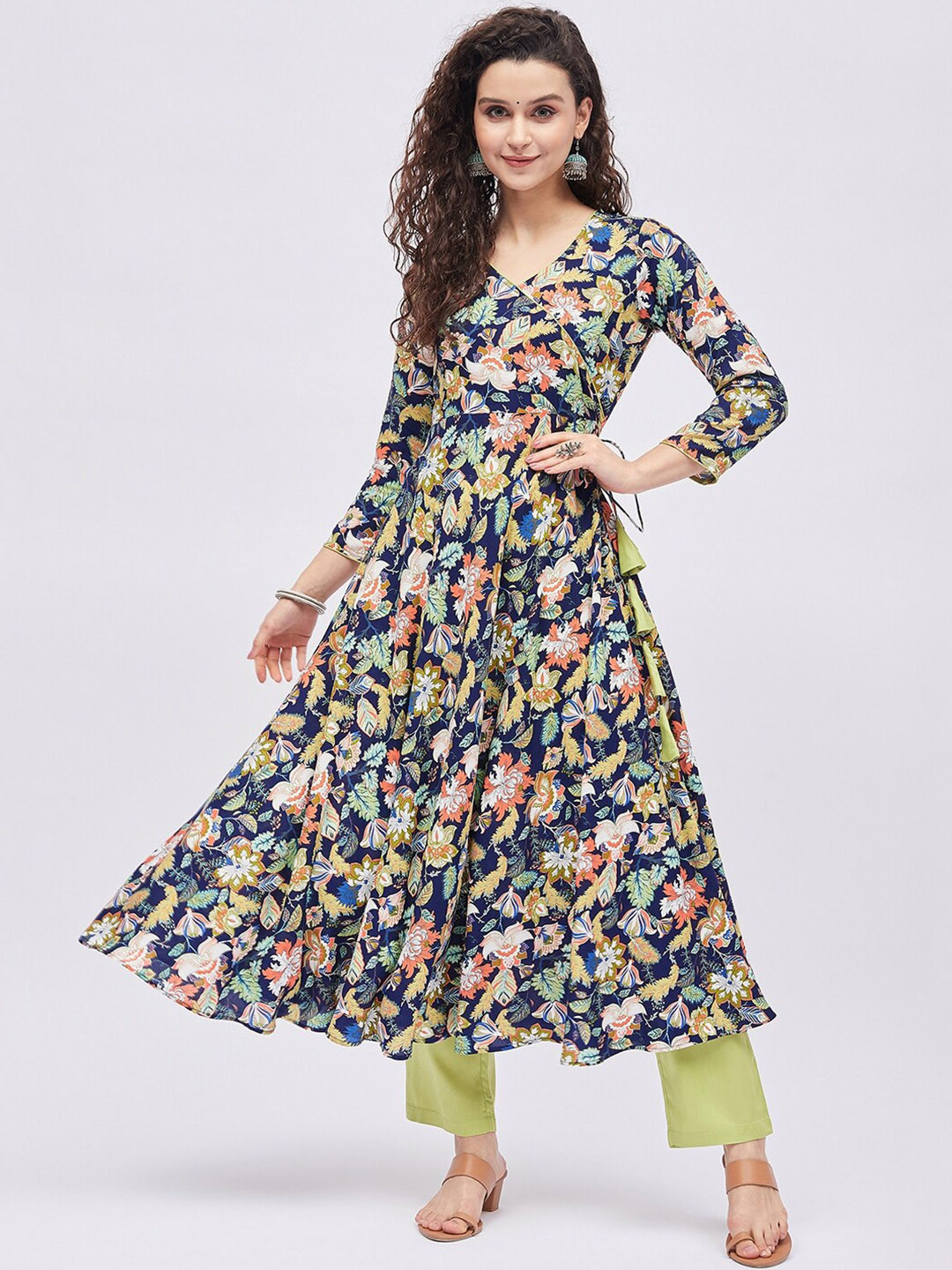 Tissu Women Floral Printed Angrakha Anarkali Kurta