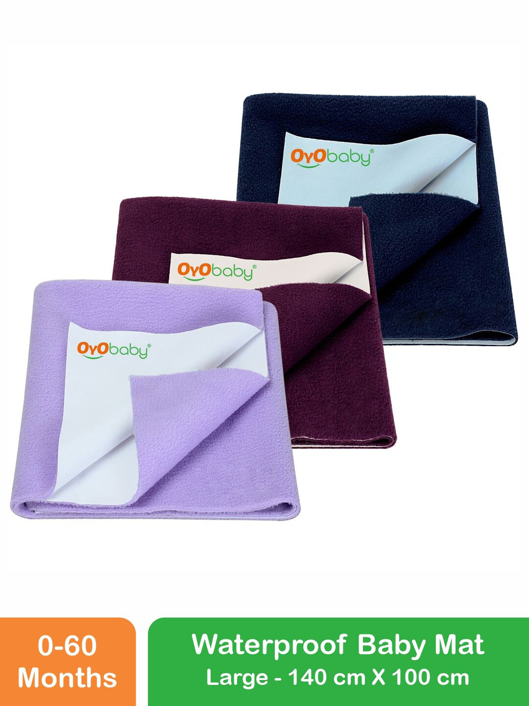 OyO Baby Pack of 3 Dark Blue, Plum & Violet Baby Dry Sheet Polycotton Mattress Protector