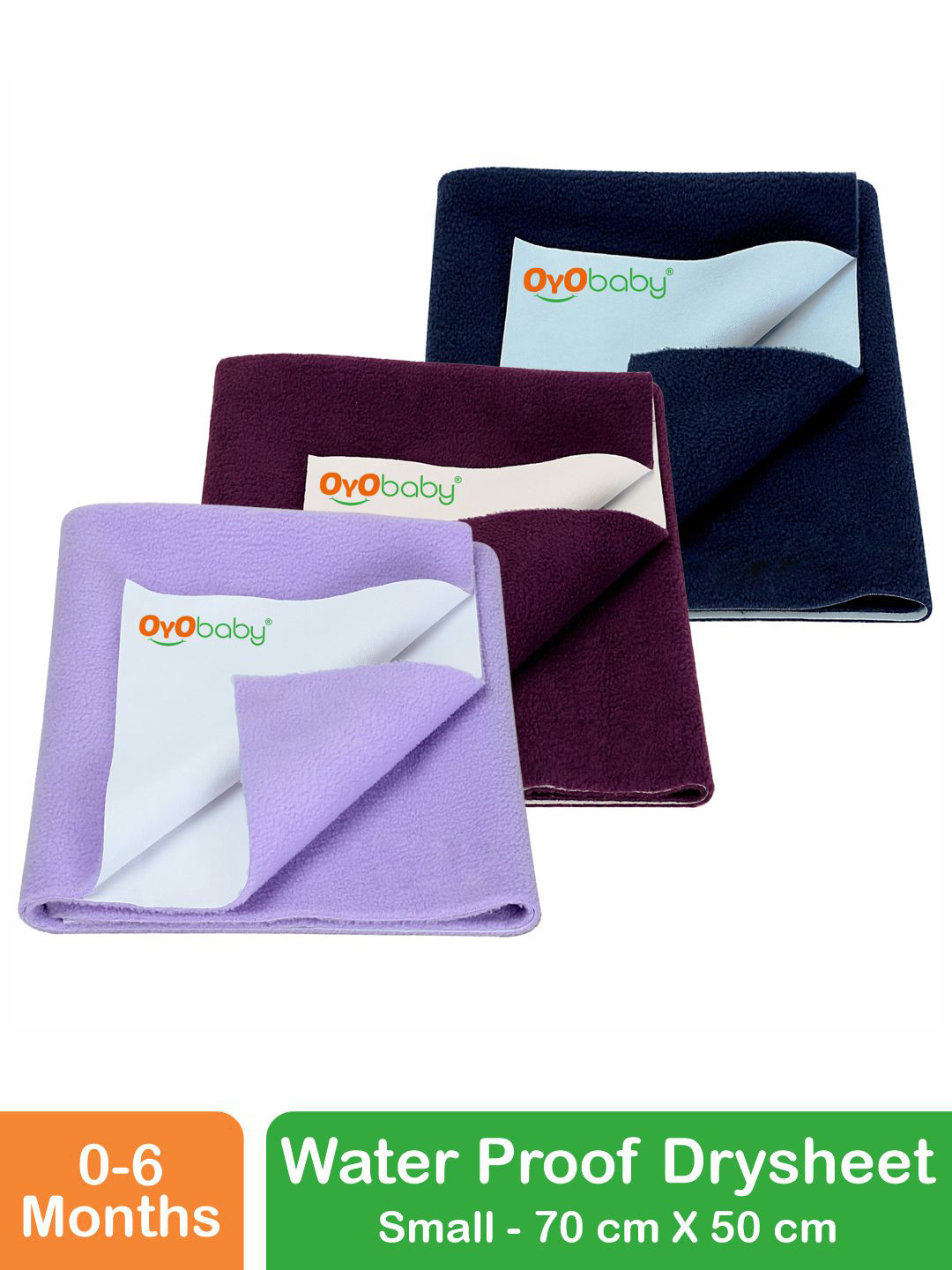 OyO Baby Pack of 3 Blue, Plum & Violet Dry Sheet Polycotton Mattress Protector