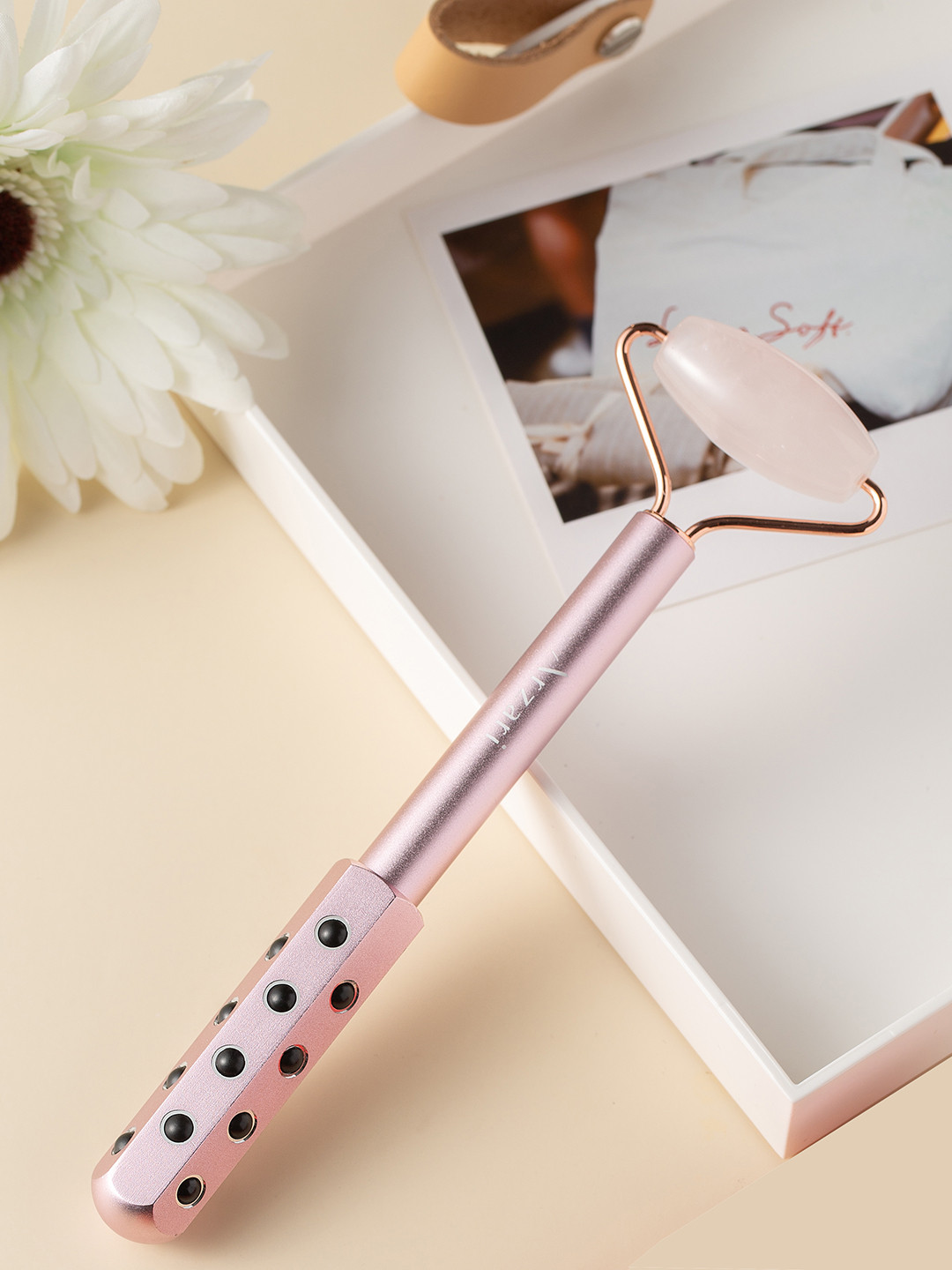 Arzari 24 Germanium Jade Facial Massaging Roller - Rose Quartz