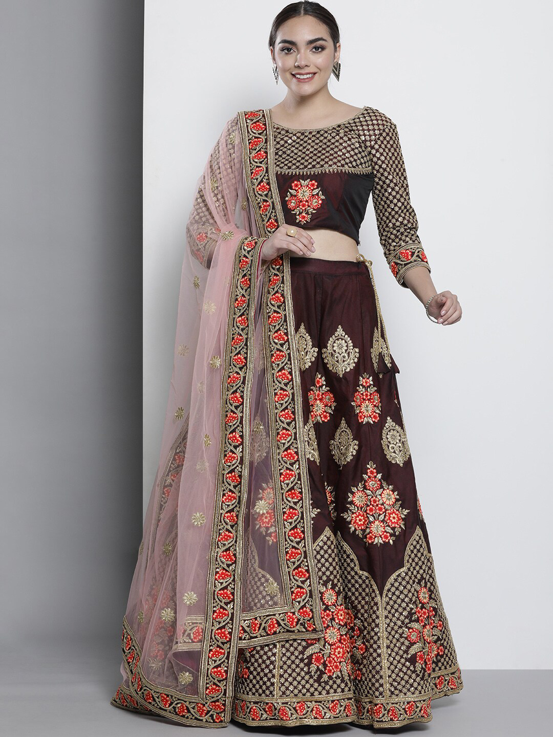 Fusionic Embroidered Thread Work Semi-Stitched Lehenga & Unstitched Blouse With Dupatta
