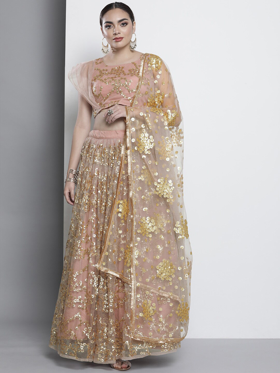 Fusionic Sequins Embellished Semi-Stitched Lehenga & Unstitched Blouse With Dupatta