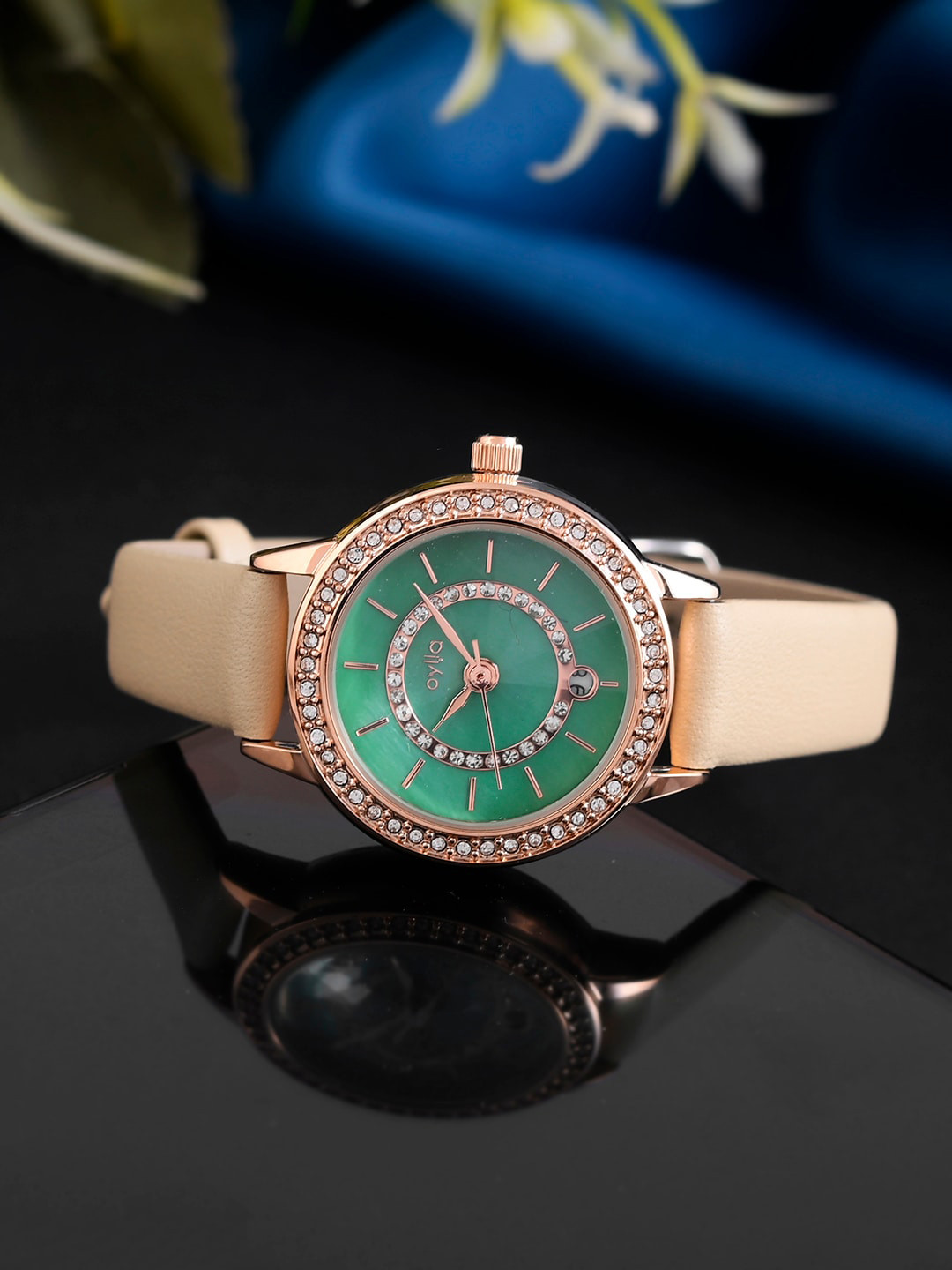 Voylla Gem Studded Green Dial Watch