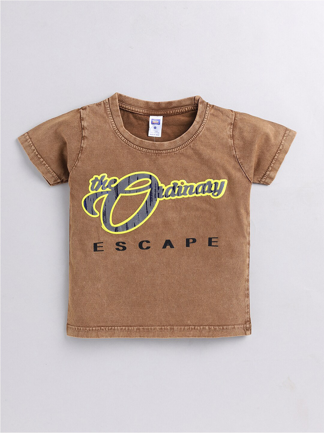 Nottie Planet Boys Brown & Black Typography Printed Pure Cotton T-shirt