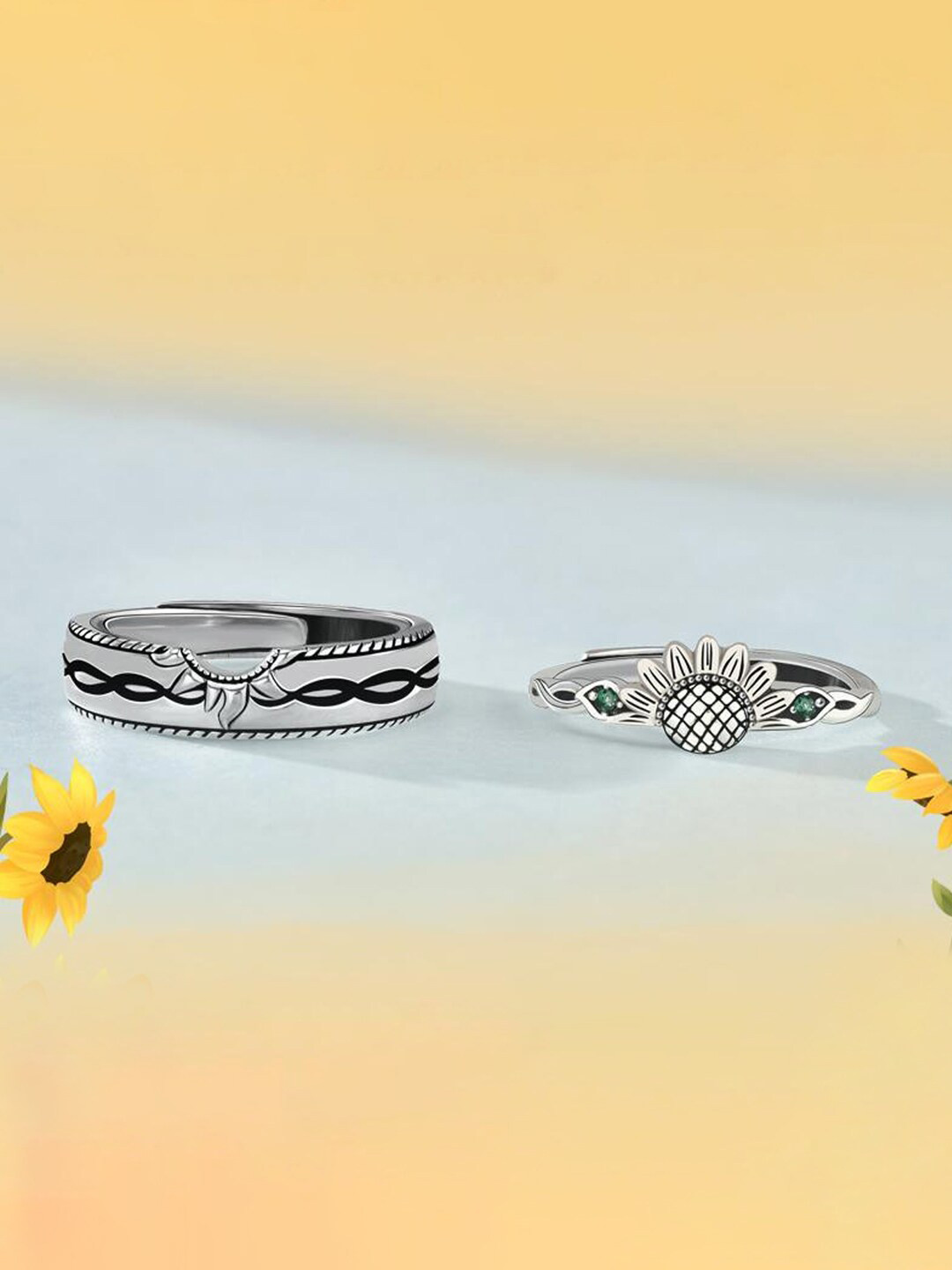 Raajsi by Yellow Chimes 925 Sterling Set of 2 Silver-Plated Adjustable Finger Rings