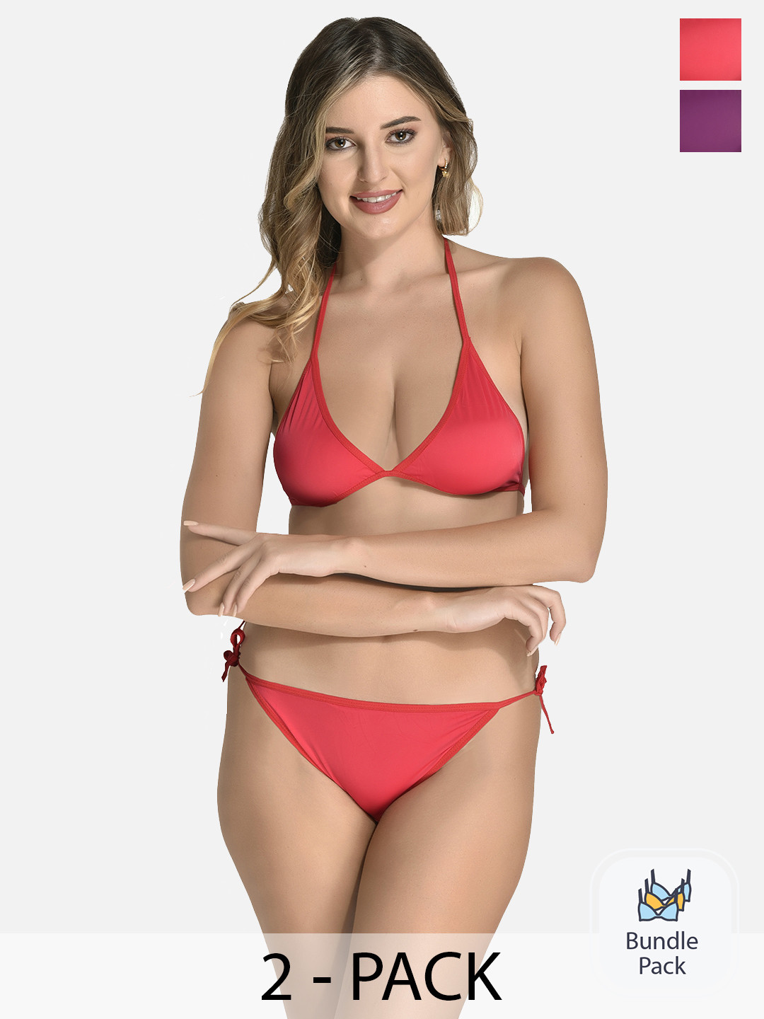 StyFun Pack Of 2 Satin Lingerie Set LS_Satin_Set_RedPurple_B