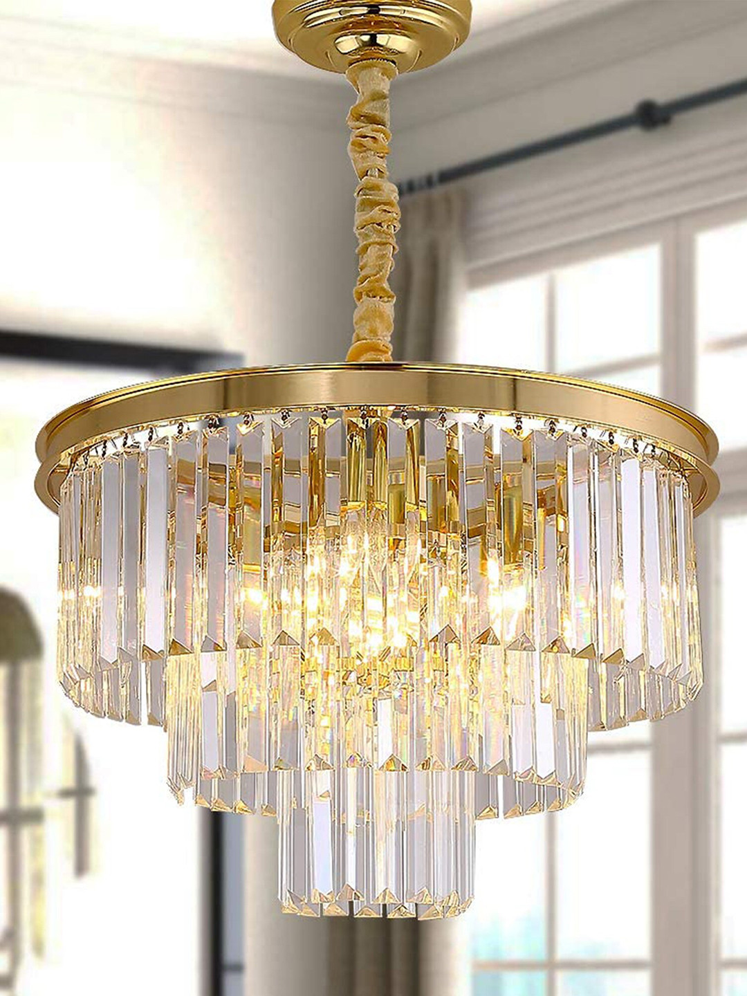 Homesake White Textured 3-Tier Crystal Chandelier