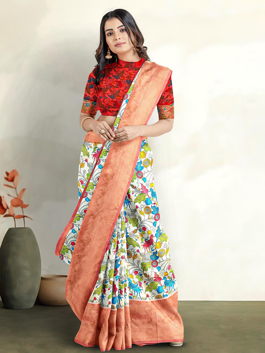 Kalamandir Floral Printed Zari Banarasi Saree