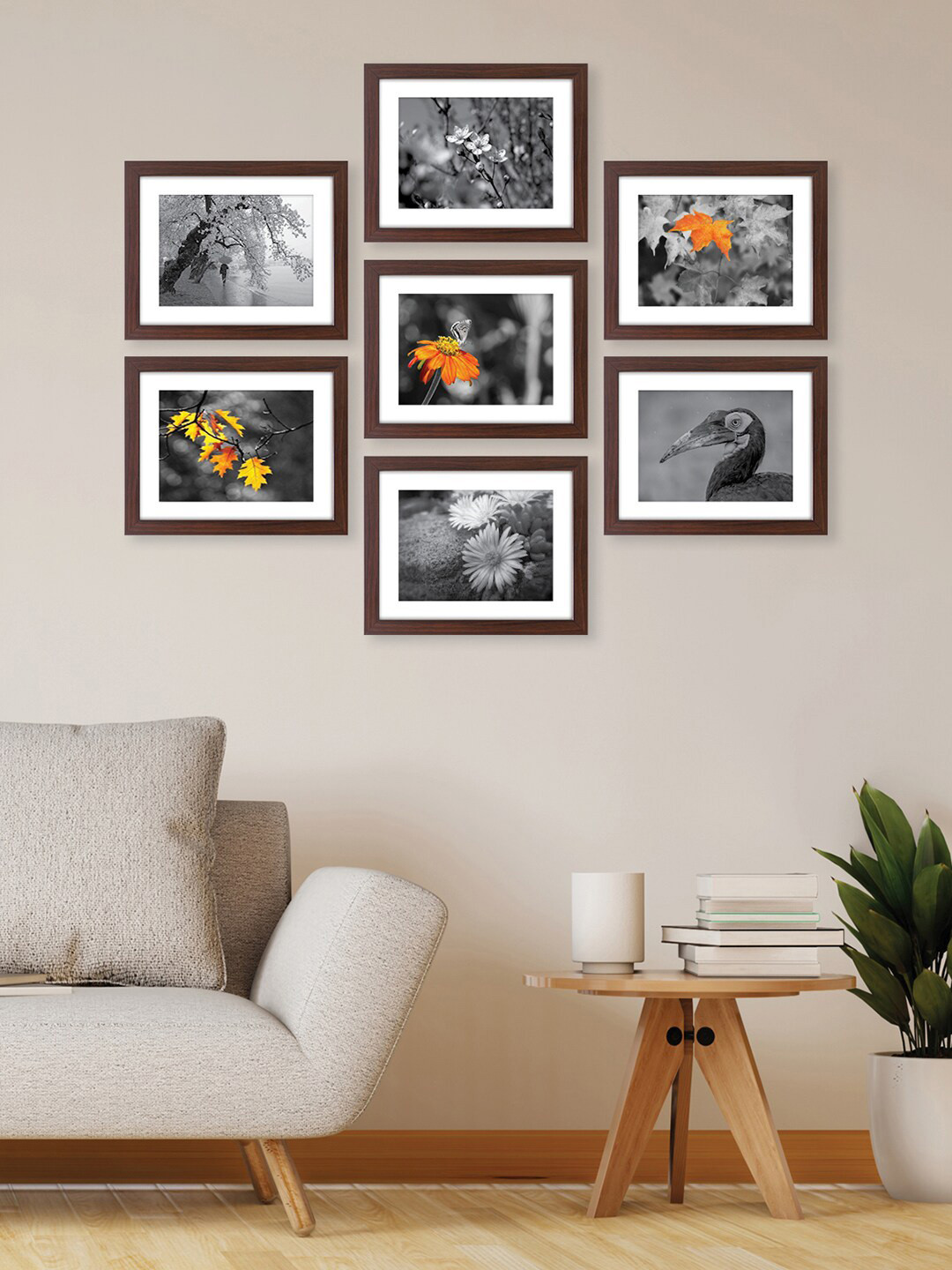 RANDOM Brown & white 7 Pcs Collage Wooden Photo Frames