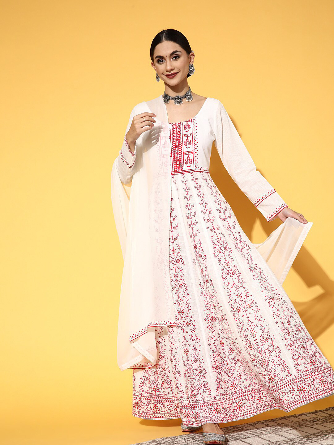 PANIT Ethnic Motifs Maxi Ethnic Dress with Dupatta