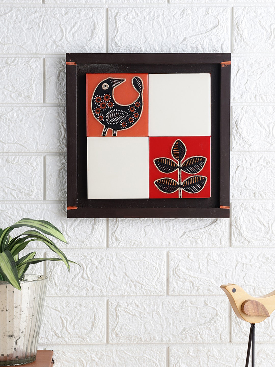 VarEesha Colors of Joy Brown & White Tiled Square Wall Hanging Art