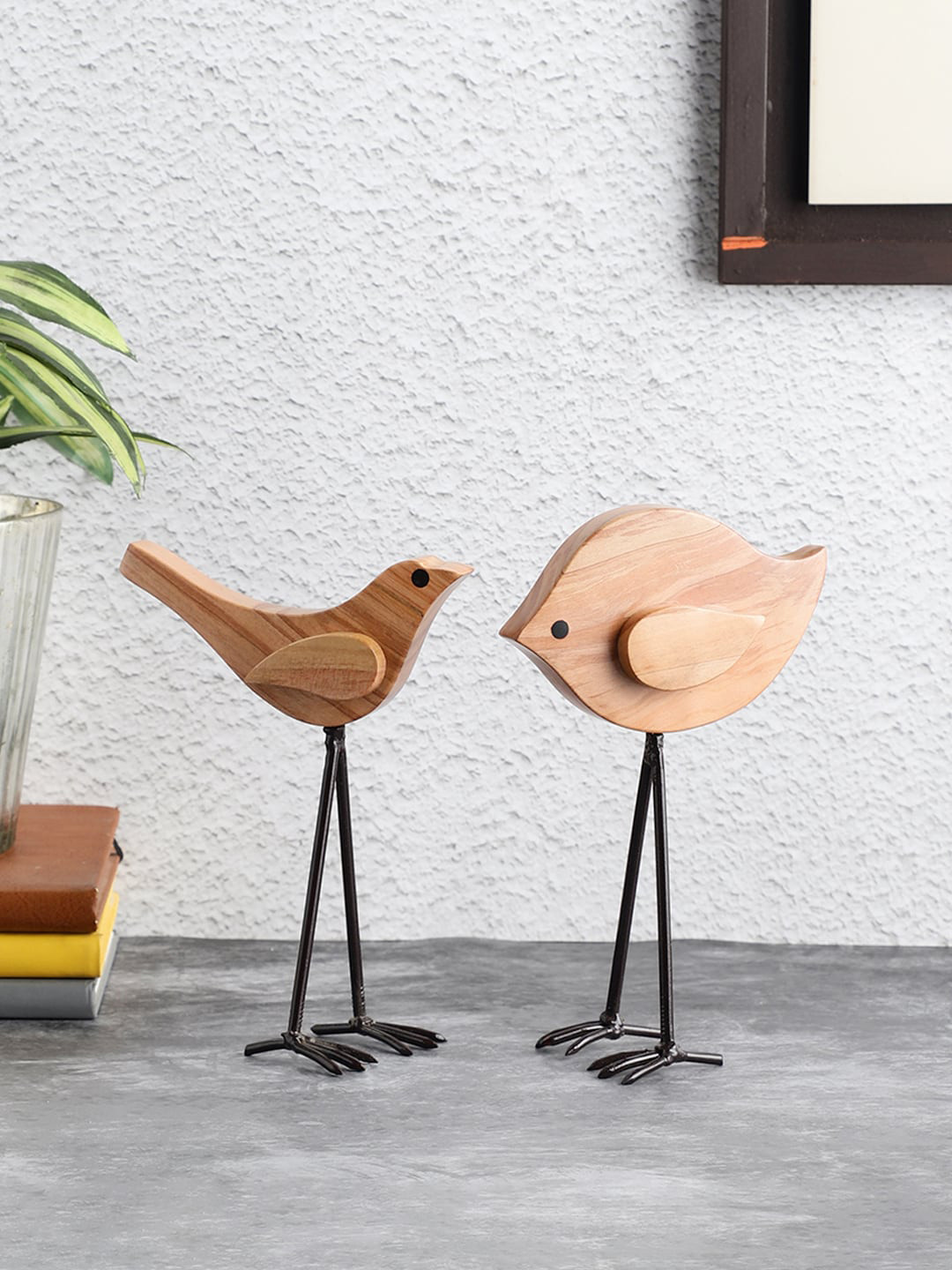 VarEesha Bird Pair Brown Wood Natural Living Room Hand-Crafted Set of 2 Small Showpieces - 7.5 Inches