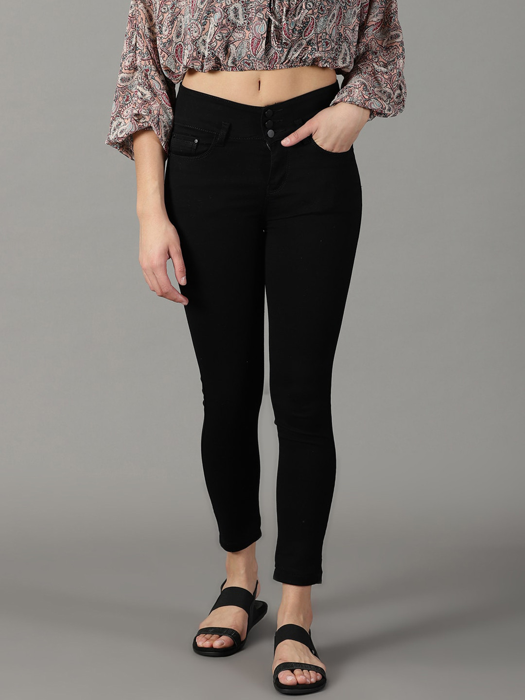 SHOWOFF Slim Fit High-Rise Acid Wash Stretchable Cotton Jeans