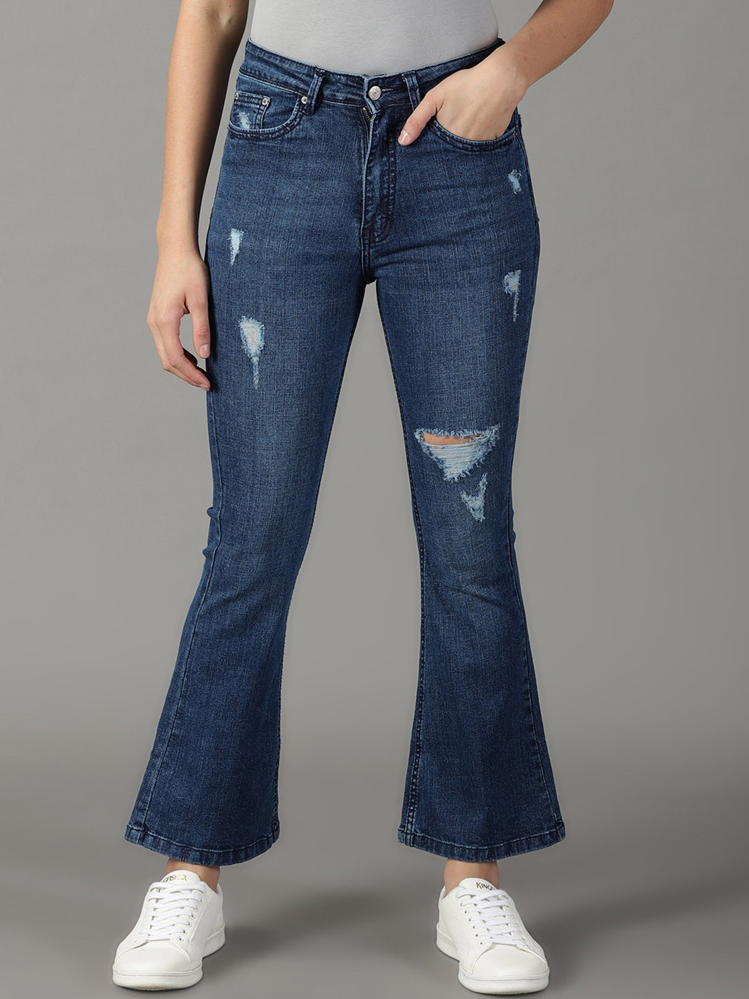 SHOWOFF Women Bootcut Mildly Distressed Light Fade Acid Wash Stretchable Jeans