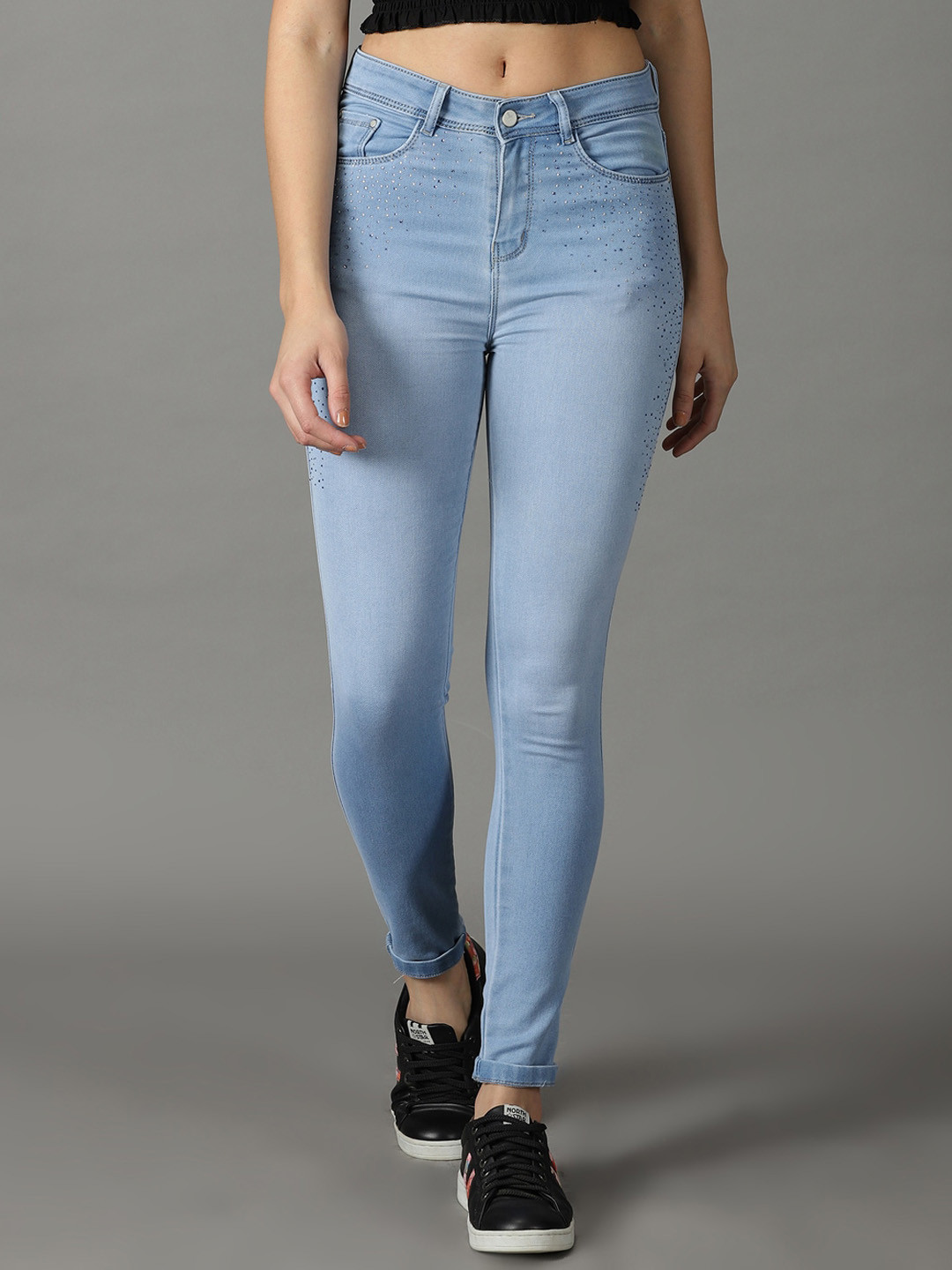 SHOWOFF Women Slim Fit Low -Rise Light Fade Stretchable Cotton Jeans