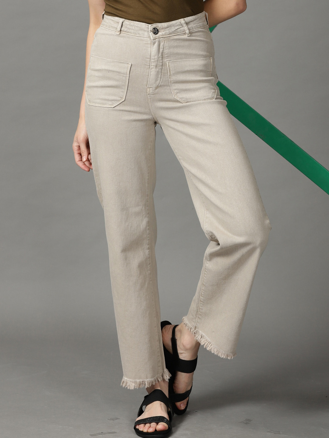 SHOWOFF Women Wide Leg High-Rise Stretchable Cotton Jeans