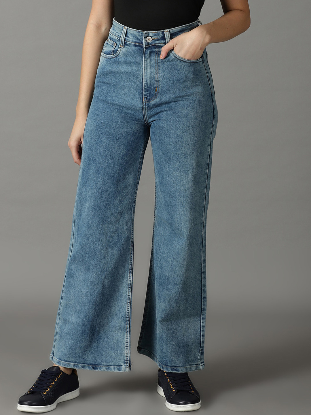 SHOWOFF Women Wide Leg High-Rise Stretchable Jeans