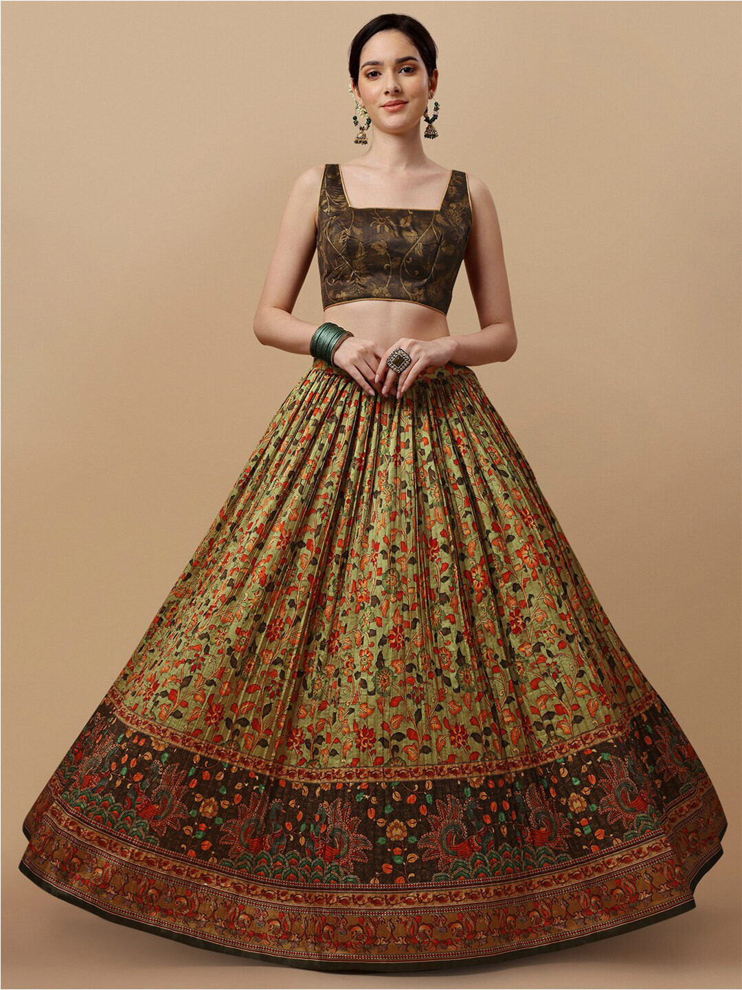 SAPTRANGI Printed Kalamkari Ready to Wear Lehenga & Blouse With Dupatta