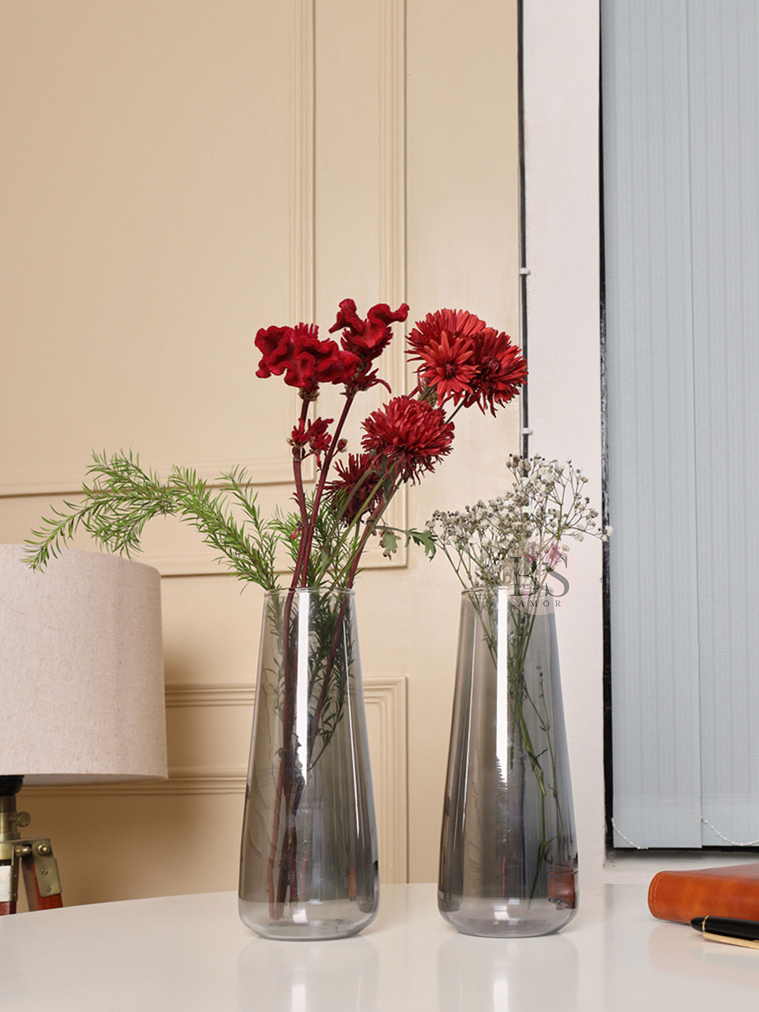 BS AMOR Black 2 Pieces Glass Large Flower Vases