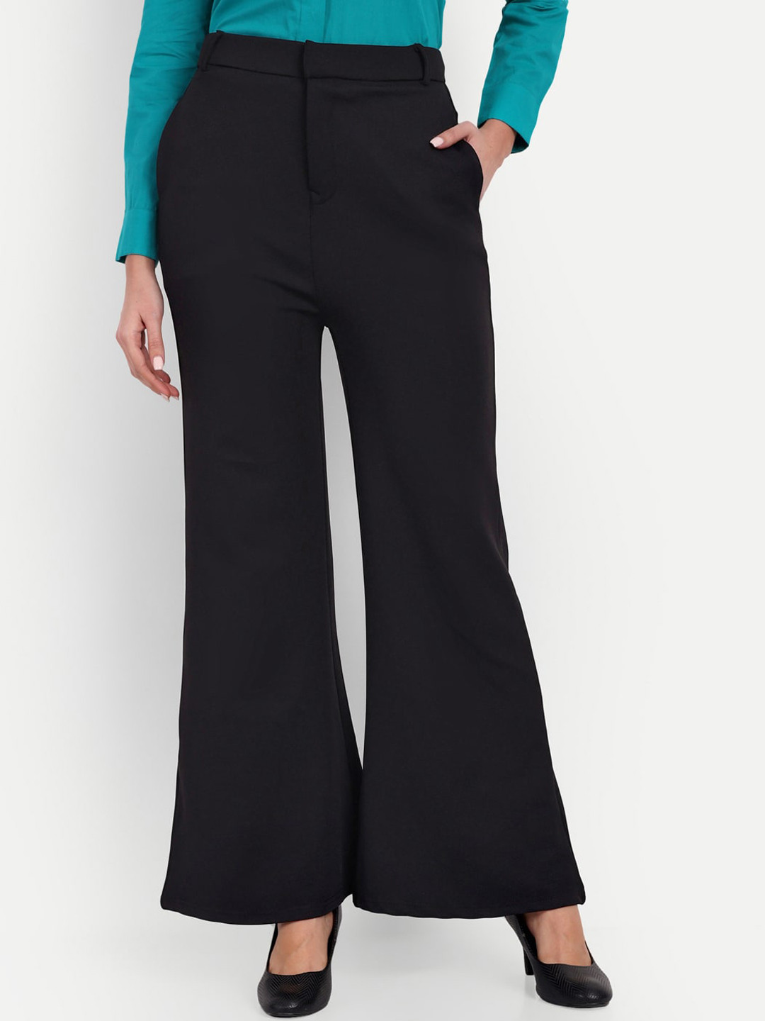 BROADSTAR Women Smart Flared High-Rise Easy Wash Boocut Trousers