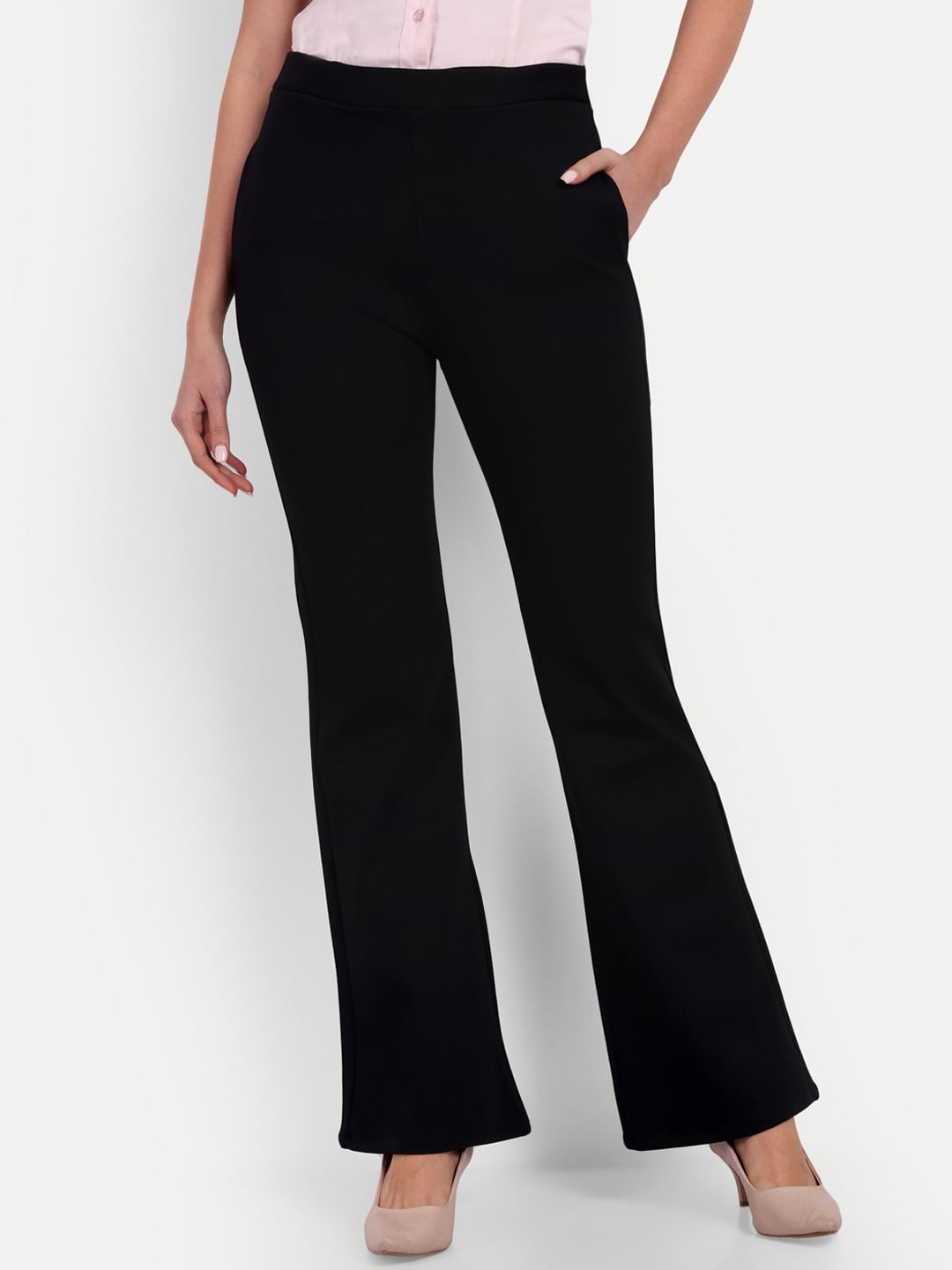 BROADSTAR Women Smart Flared High-Rise Easy Wash Trousers