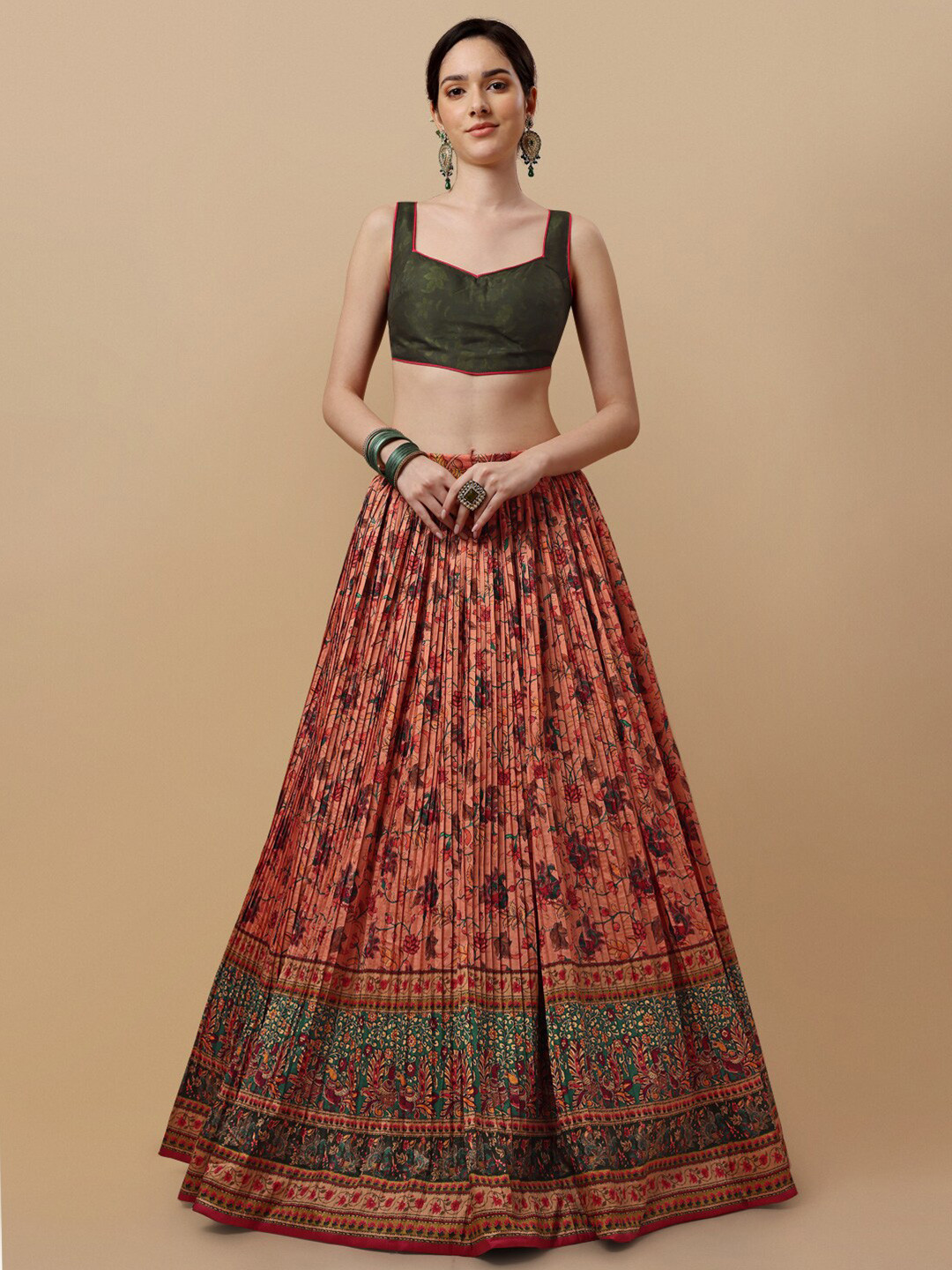 SAPTRANGI Printed Kalamkari Ready to Wear Lehenga & Blouse With Dupatta
