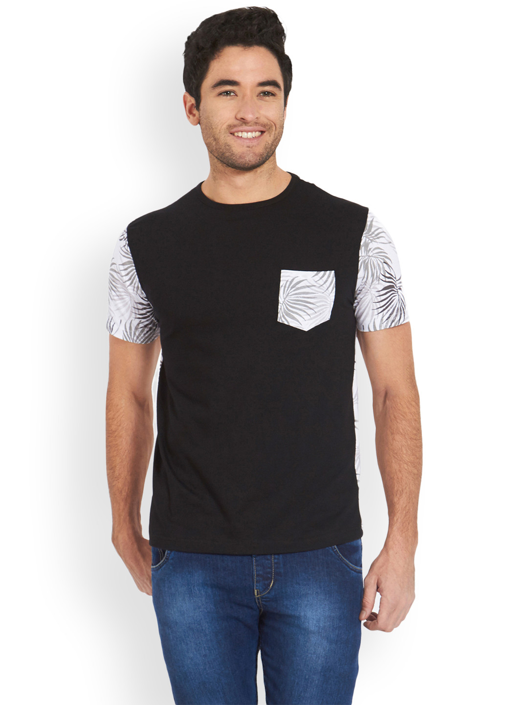 DEEZENO Men Black Printed Round Neck T-shirt