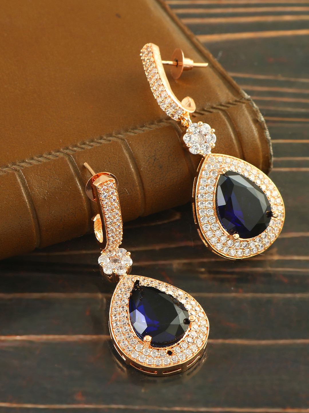 Jewar Mandi Rose Gold-Plated Contemporary Drop Earrings