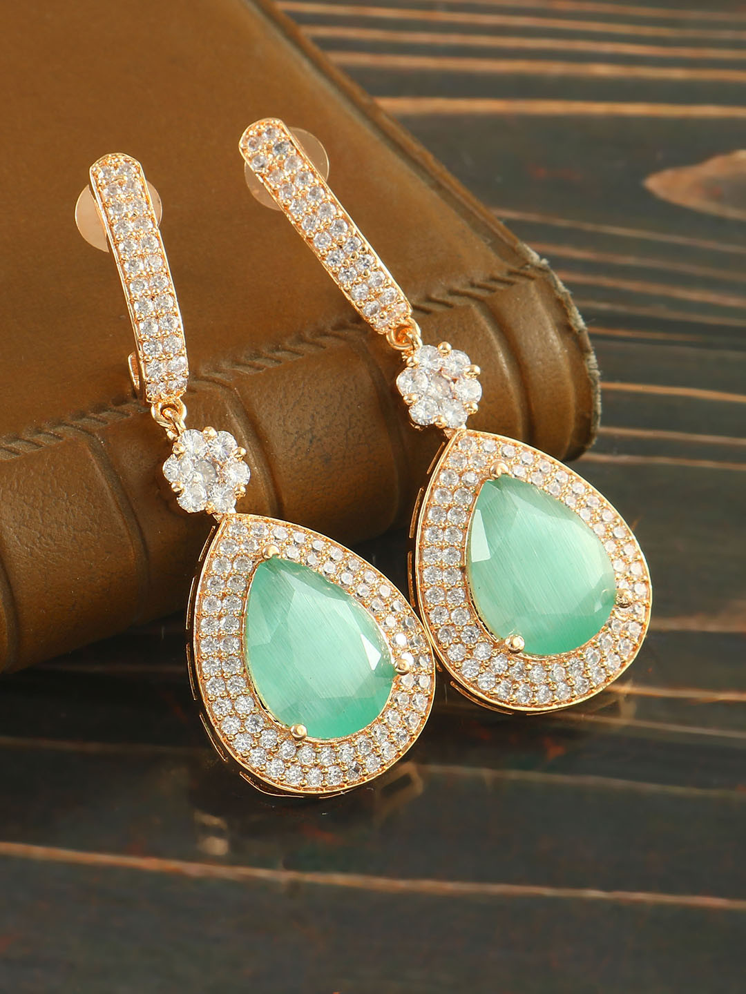 Jewar Mandi Turquoise Blue & Rose Gold Contemporary Drop Earrings