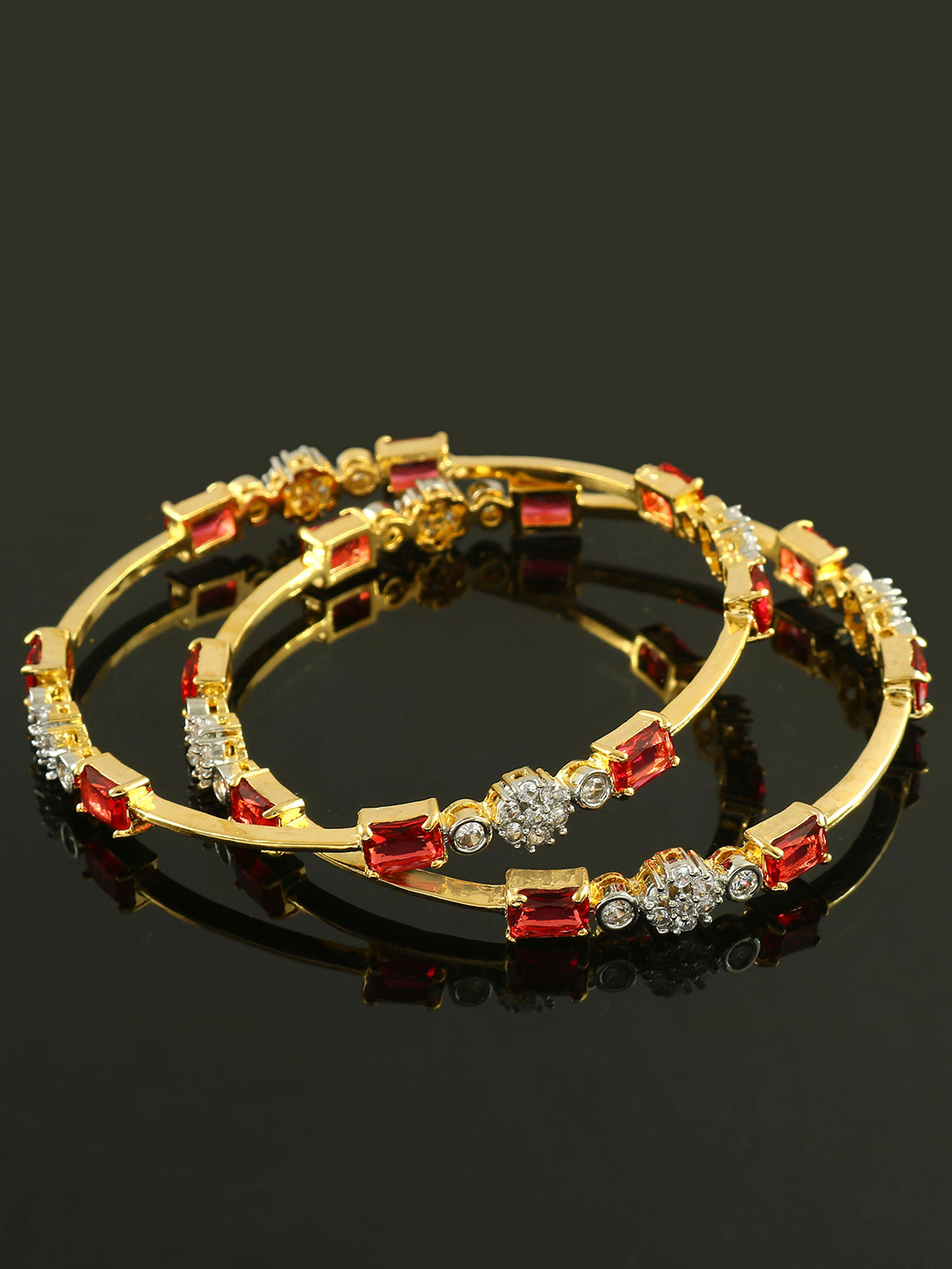 Jewar Mandi Set Of 2 Gold-Plated CZ & AD Studded Bangles