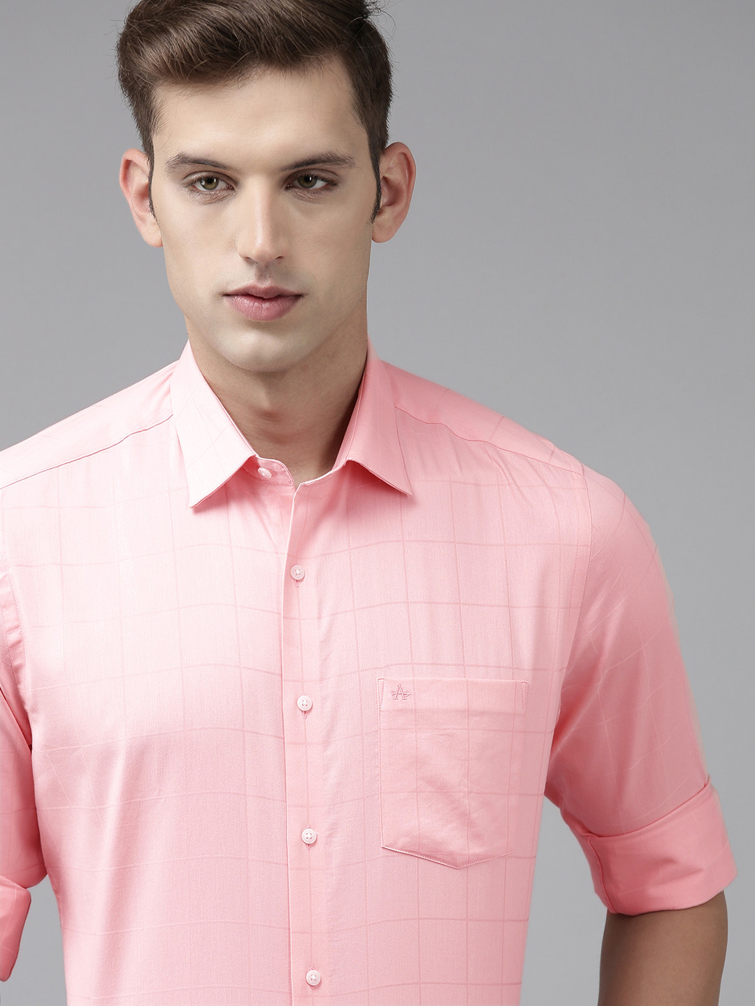 Arrow Manhattan Slim Fit Windowpane Checks Opaque Formal Shirt With Chest Pocket