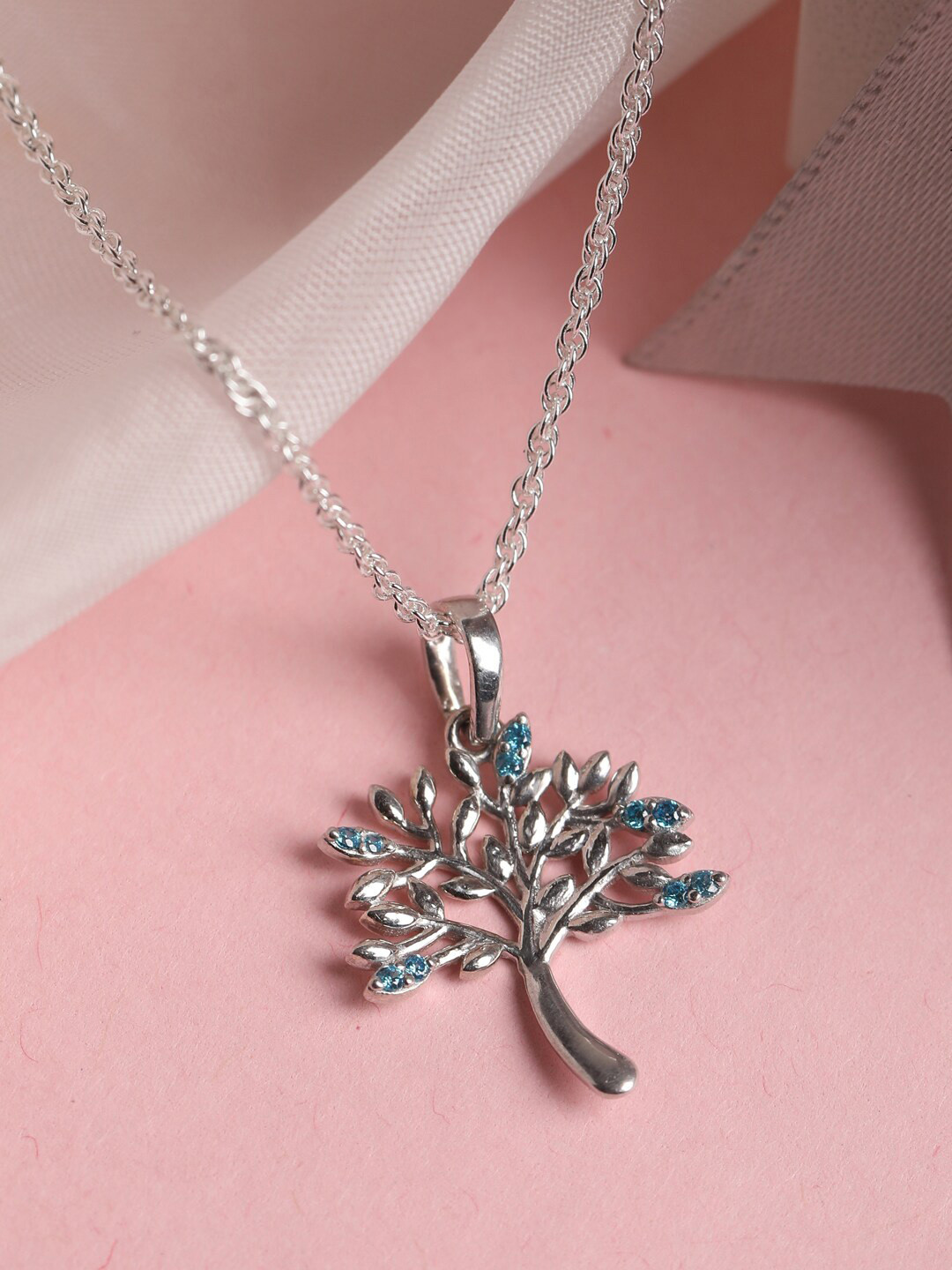 Clara 92.5 Sterling Silver Rhodium-Plated CZ-Studded Tree Pendant With Chain