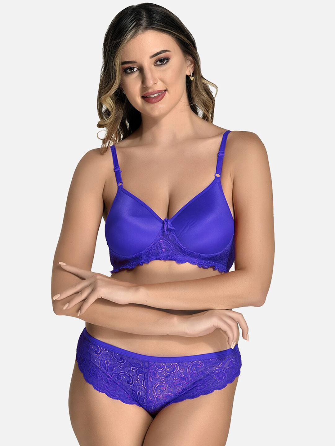 StyFun Self Design Laced Lingerie Set LS_Jas_Min_Set_Blue_B
