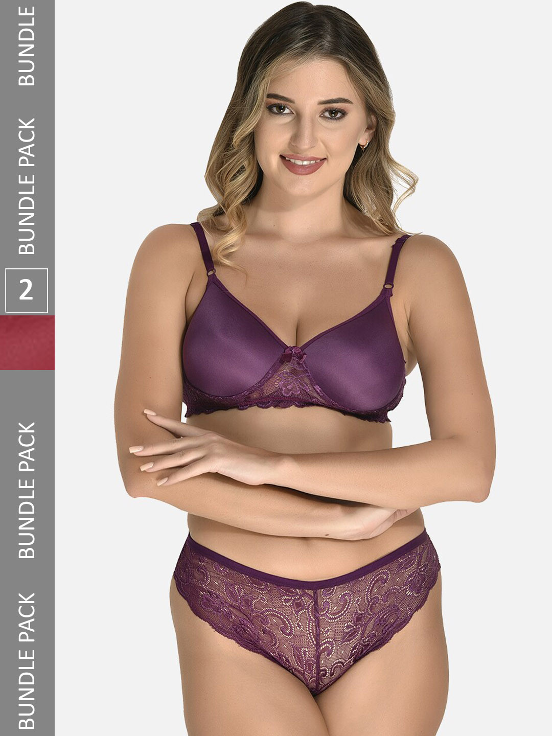 StyFun Pack Of 2 Self-Designed Cotton Lingerie Set LS_Jas_Min_Set_PurpleMaroon_B