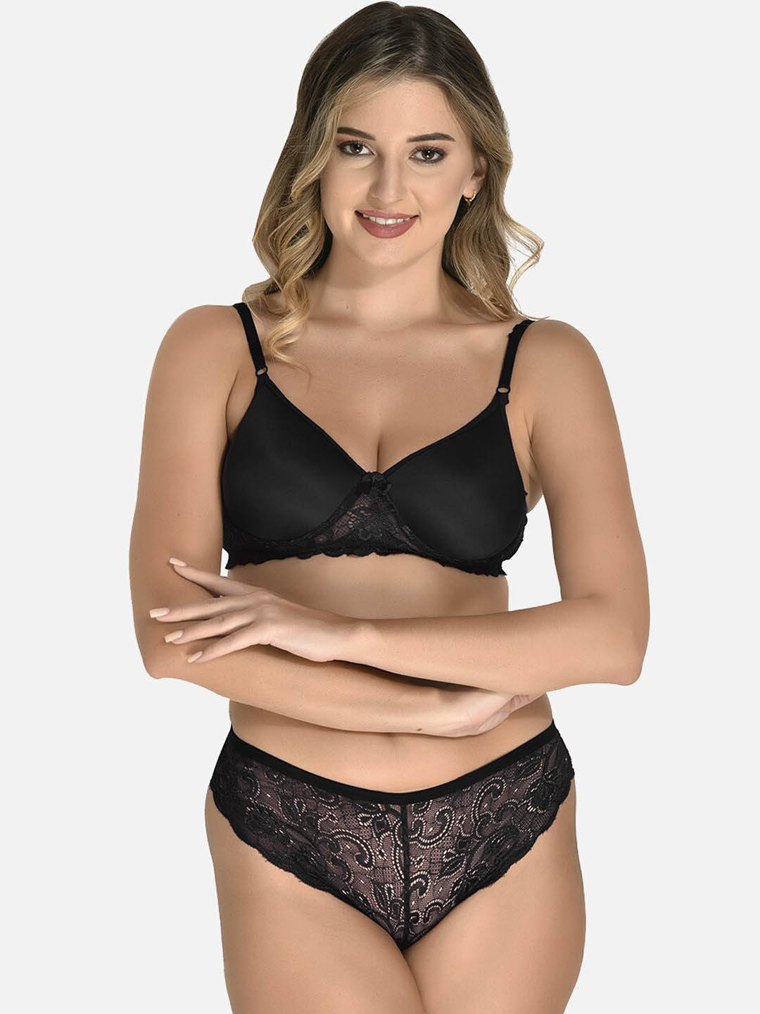 StyFun Self Design Laced Lingerie Set LS_Jas_Min_Set_Black_B