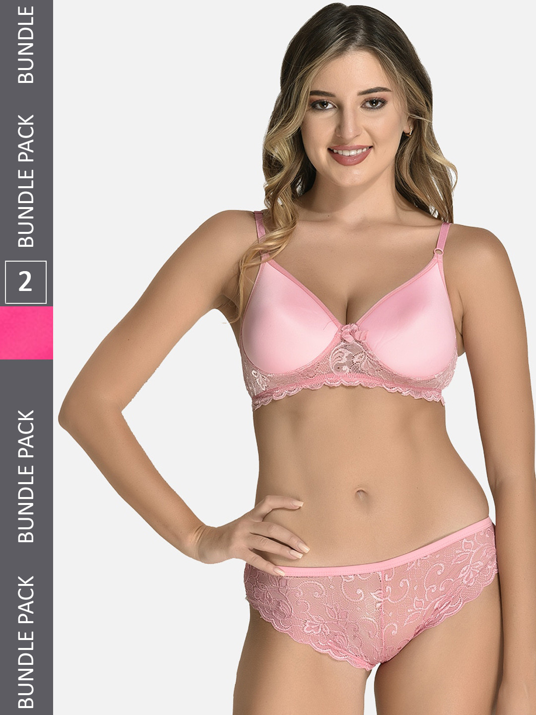 StyFun Pack Of 2 Self-Designed Cotton Padded Lingerie Set LS_Jas_Min_Set_PinkRani_B