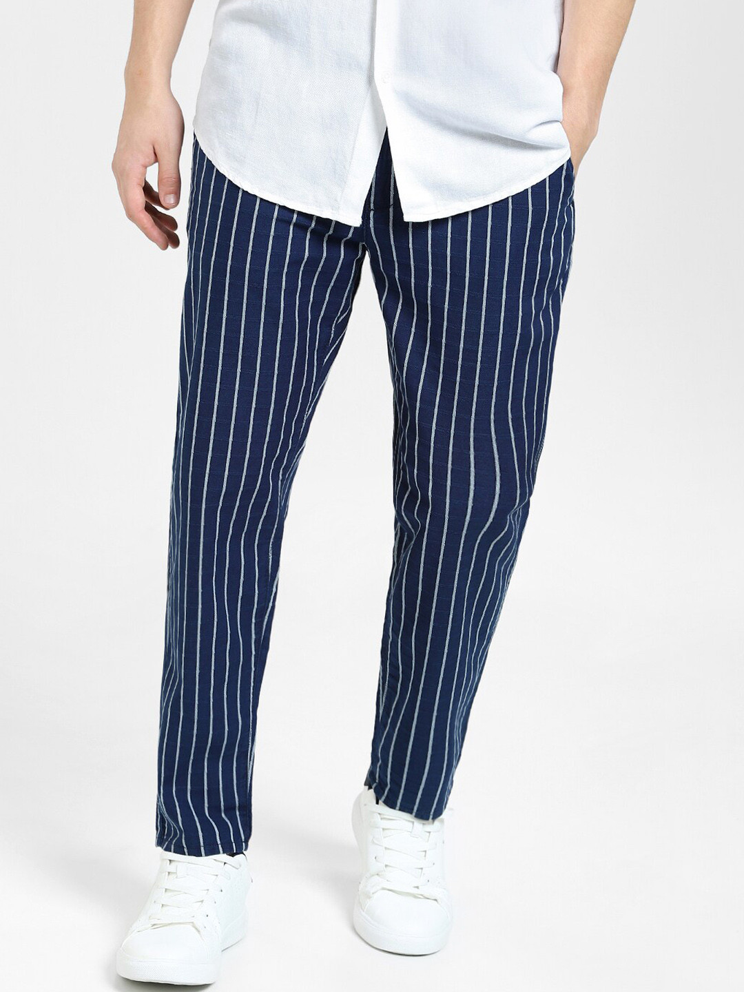 Jack & Jones Men Striped Cotton Trousers