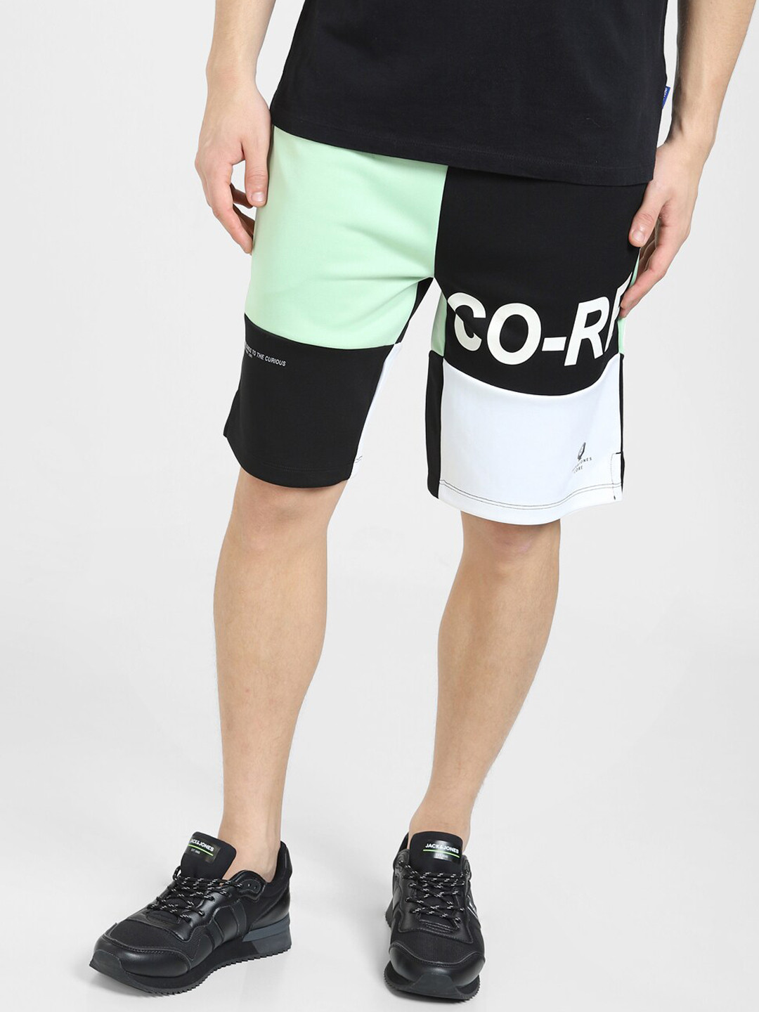 Jack & Jones Men Black Colourblocked Cotton Shorts