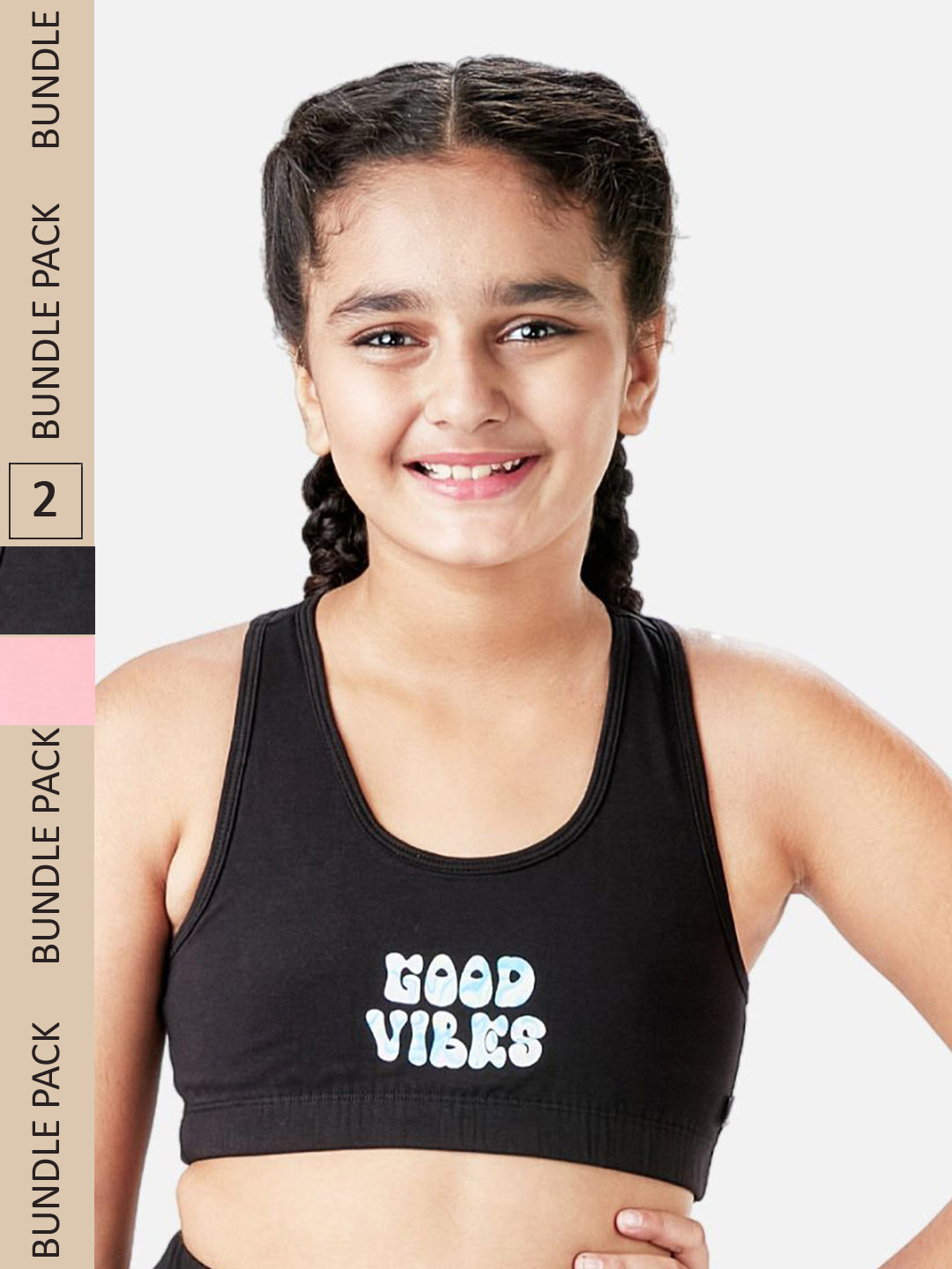 You Got Plan B Girls Pack of 2 Non-Padded Anti-Bacterial Sports Bra SBNP-Carefree: 10-12