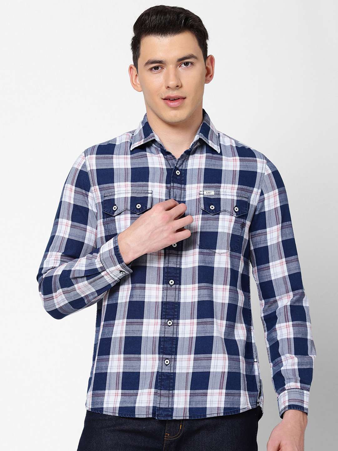 Lee Men White Slim Fit Buffalo Checks Checked Casual Shirt