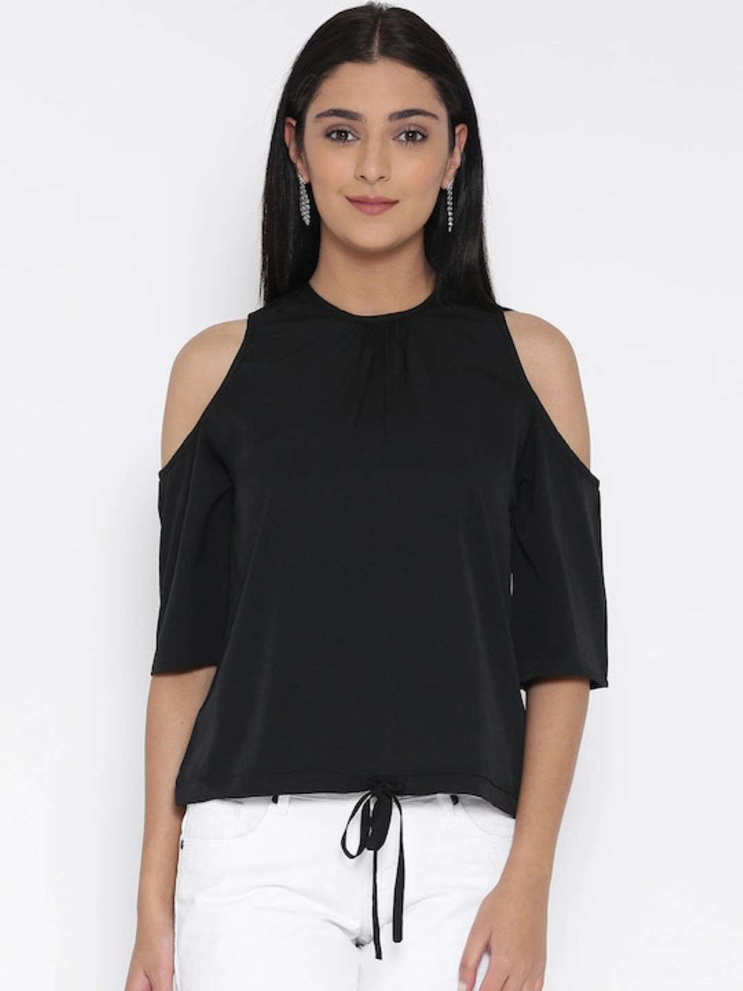 Sera Round Neck Cold-Shoulder Sleeves Top