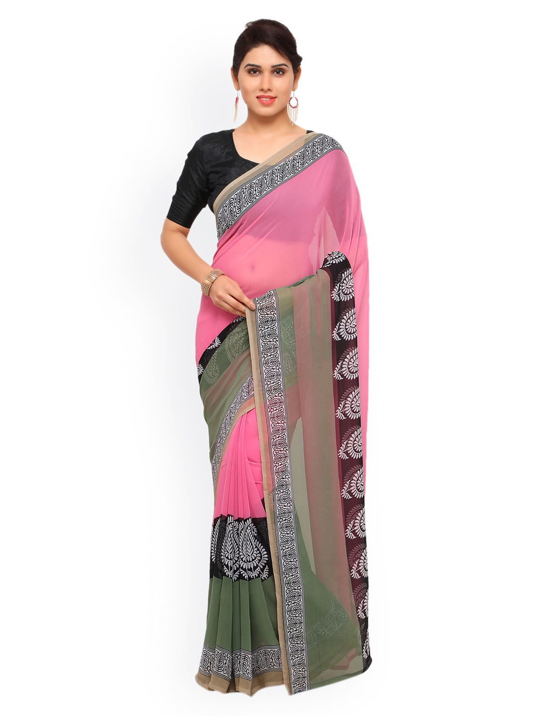Buy Vaamsi Pink Printed Poly Georgette Saree Sarees for Women